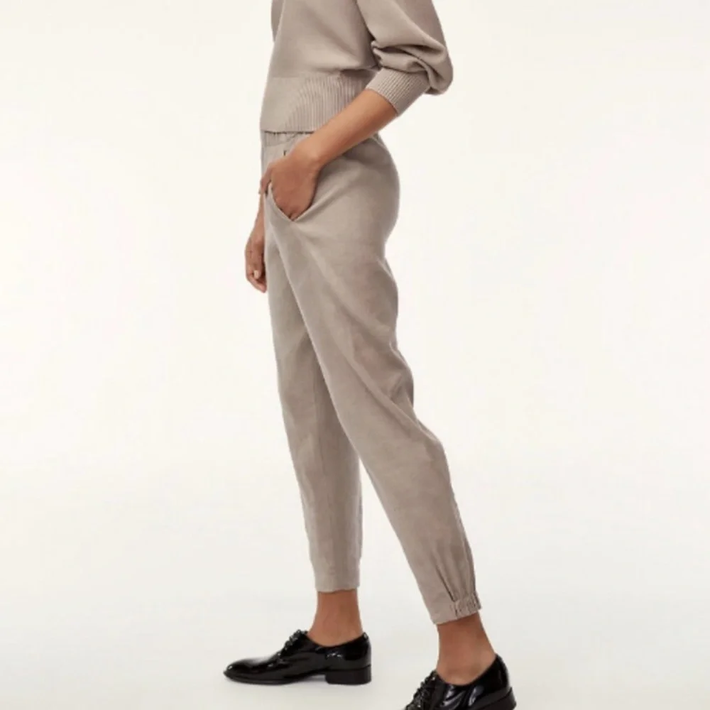 Aritzia Babaton Linen Blend Dexter Jogger Pants‎ XXS Cropped Ankle Pull On Beige